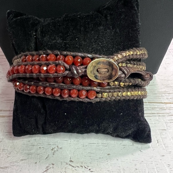 Chan Luu Leather Stone & Metal Wrap Around Bracelet w/925 Clasp D6